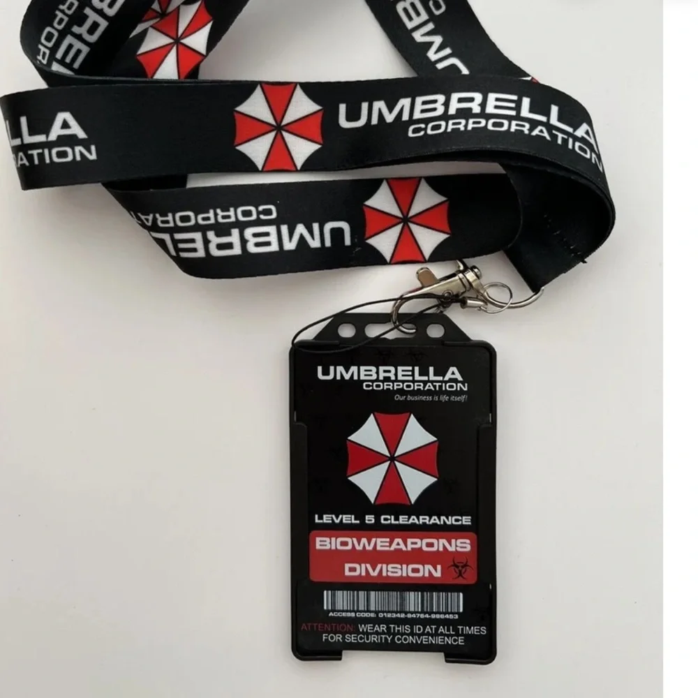 Umbrella Corporation Lanyard ID Keys Holder Zombie Black White Red